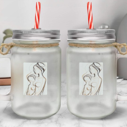 Black, Gold & White Abstract Mother & Daughter Mason Jar Cups