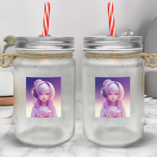 1# young girl gamer. Mason Jar Cups