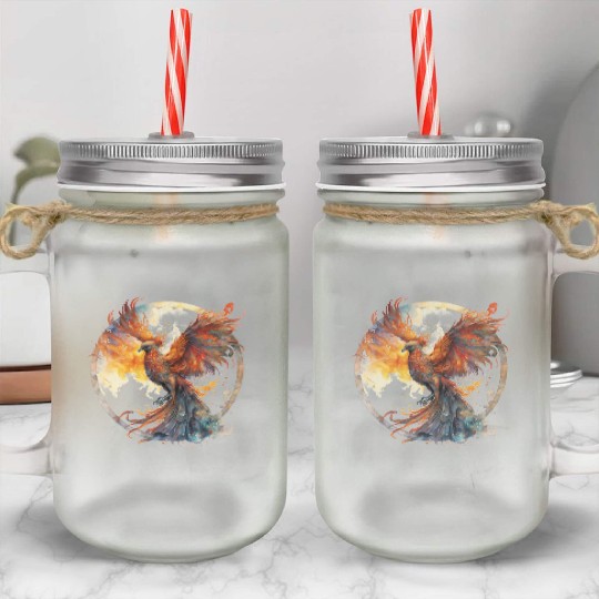 Fire Phoenix Watercolor Clipart Mason Jar Cups