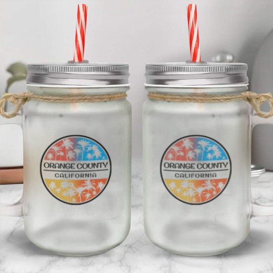Orange County California Palm Tree Stylish Mason Jar Cups