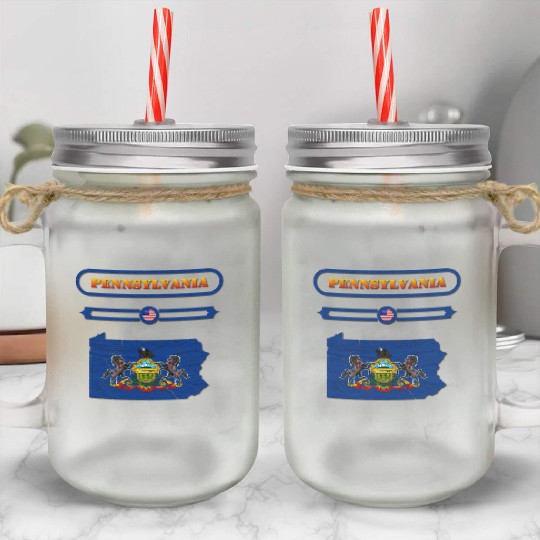PENNSYLVANIA, MAP OF PENNSYLVANIA. SAMER BRASIL Mason Jar Cups