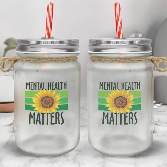 Mental Health Matters Green Sunflower Mason Jar Cups