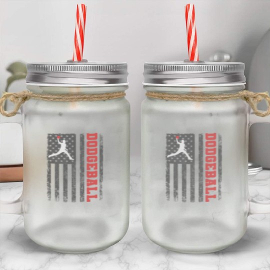 American Flag Dodgeball Player Coach Team Sports Mason Jar Cups