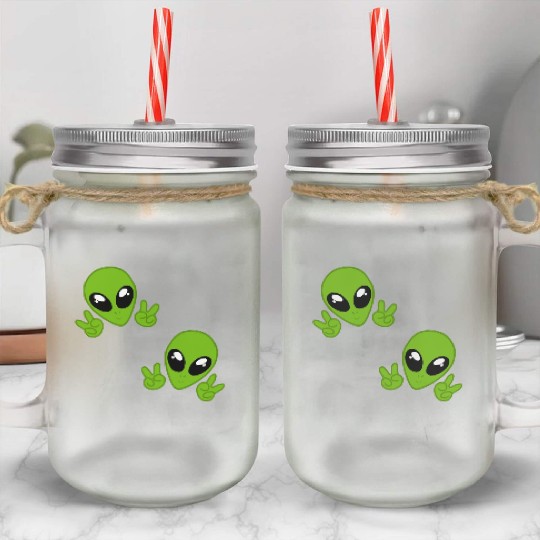 cute aliens chibi Mason Jar Cups