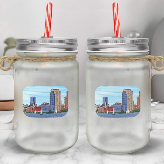 Manhattan NY - Boats By Manhattan Skyline Mason Jar Cups