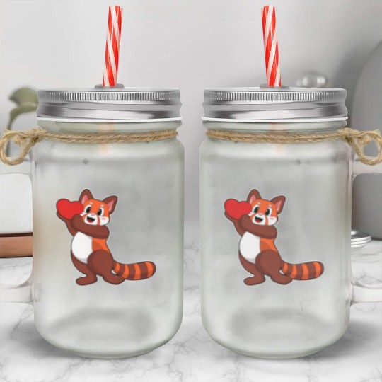 Red Panda At Love With Heart Mason Jar Cups