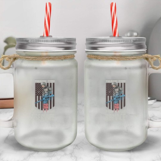 Thank You For Your Service Veteran US Flag Veteran Mason Jar Cups