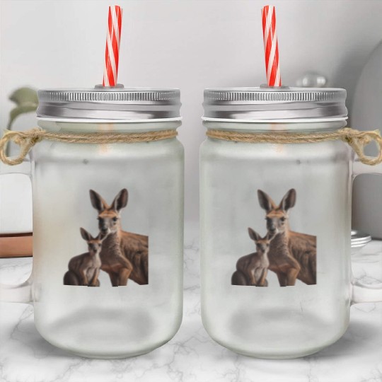 Adorable kangaroo mother with her baby wild animal Mason Jar Cups