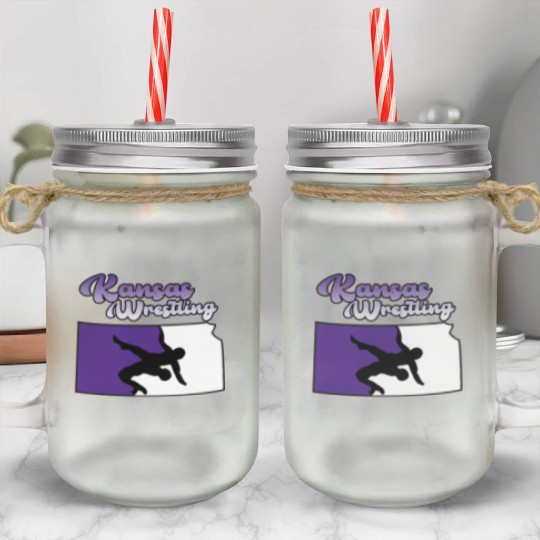 Kansas Wrestling (State Colors) Mason Jar Cups
