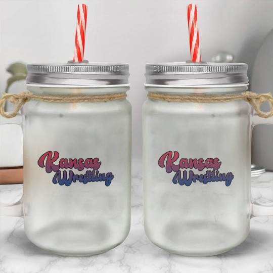 Kansas Wrestling (USA Colors) Mason Jar Cups