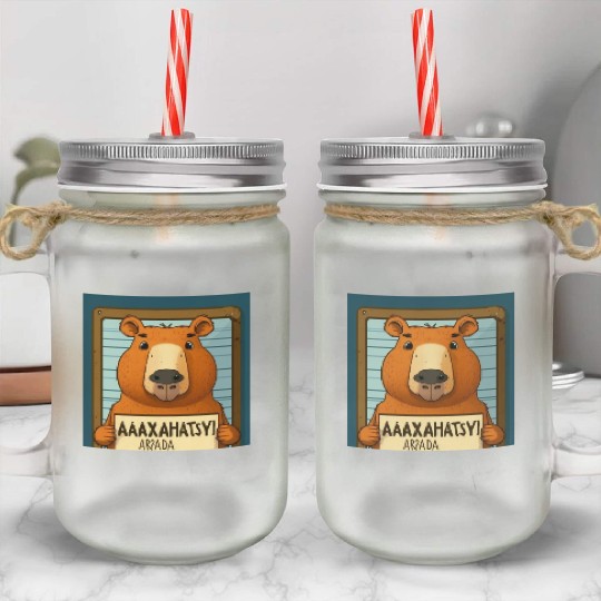 Capybara Mugshot Outlaw: Wanted for 93 Felonies Na Mason Jar Cups