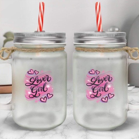 Lover Girl pink airbrush design Mason Jar Cups