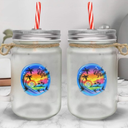 Beach Please Airbrush Colorful Mason Jar Cups