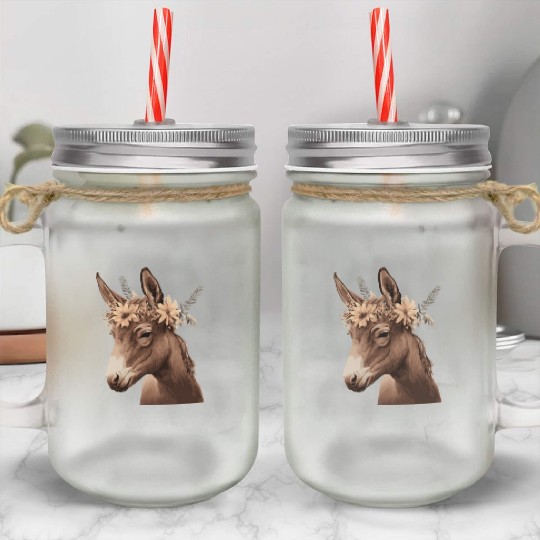 Flower Crown Mule Floral Farm Animal Pet Mason Jar Cups