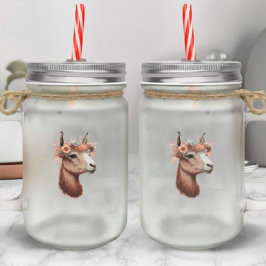 Flower Crown Llama Alpaca Floral Farm Animal Pet Mason Jar Cups