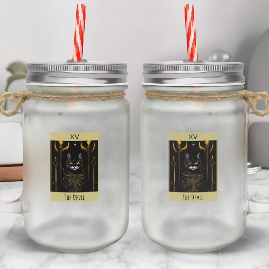Tarot card the devil cat - readings and astrology Mason Jar Cups