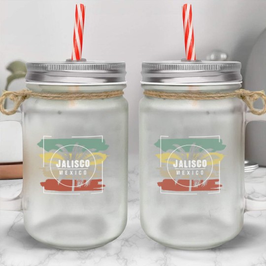 Jalisco Mexico Artistic Palm Tree Retro Mason Jar Cups