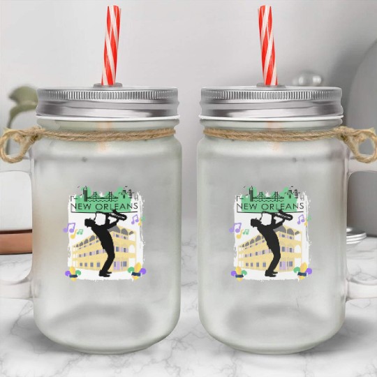 Mardi Gras New Orleans Louisiana City Jazz Music Mason Jar Cups