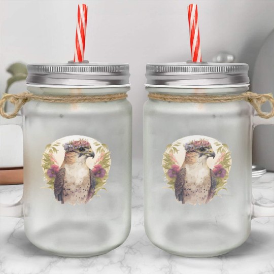 Watercolor Falcon Birds Of Prey Flower Crown Flora Mason Jar Cups