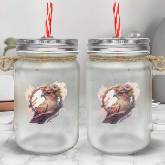Birds Of Prey Kite Bird Flower Crown Floral Mason Jar Cups