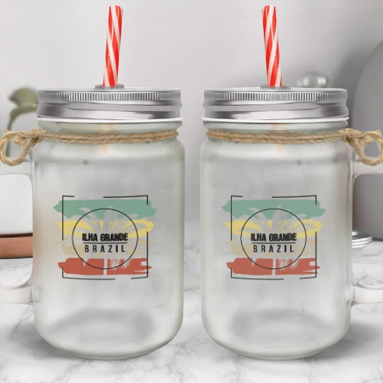 Ilha Grande Brazil Palm Tree Retro Artistic Mason Jar Cups