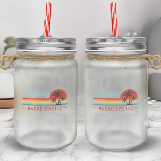 Wyoming Bachelorette, Palm Trees & Vintage Sunset Mason Jar Cups