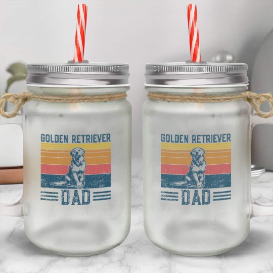 Dog Golden Dad Vintage Golden Retriever Dad Mason Jar Cups