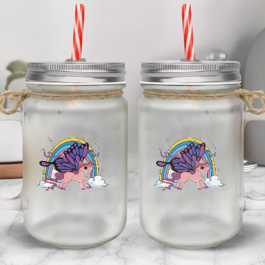 Rainbow Animal Lover Insect Butterfly Fa Mason Jar Cups