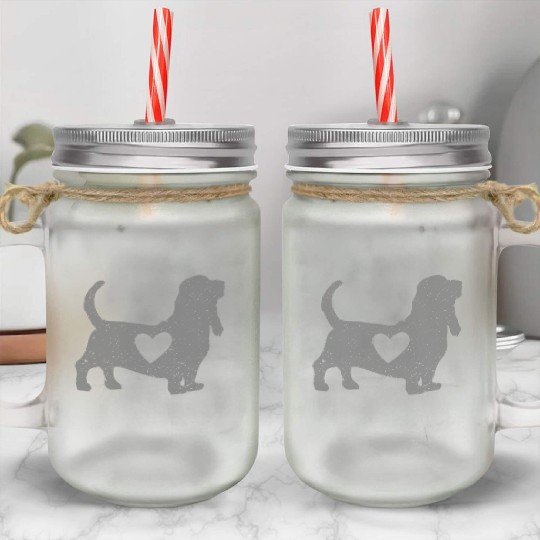 Black Basset hound Mason Jar Cups