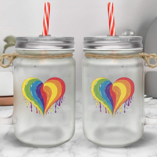 LGBTQ+ Empowerment: Rainbow Heart, Support Gay, Mason Jar Cups