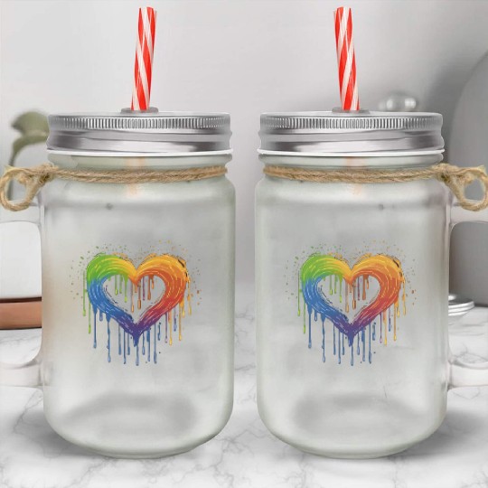 Love Without Limits: LGBTQ+ Rainbow Heart, Mason Jar Cups