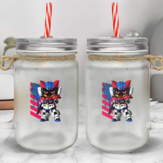 Chibi Mecha: A Cute Cyberpunk Design 2 Mason Jar Cups
