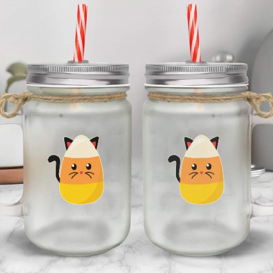 Candy Corn Cat Halloween Mason Jar Cups
