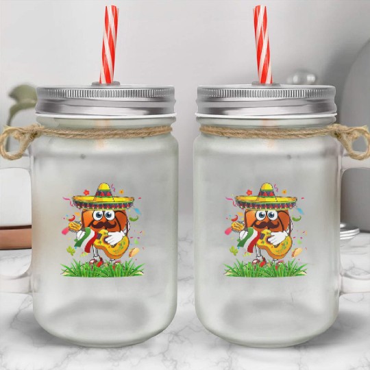 Funny Mexican Basketball Ball Sombrero Guitar Mason Jar Cups