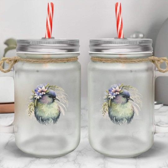 Cute Kiwi Bird Flower Crown Floral Exotic Birds Mason Jar Cups