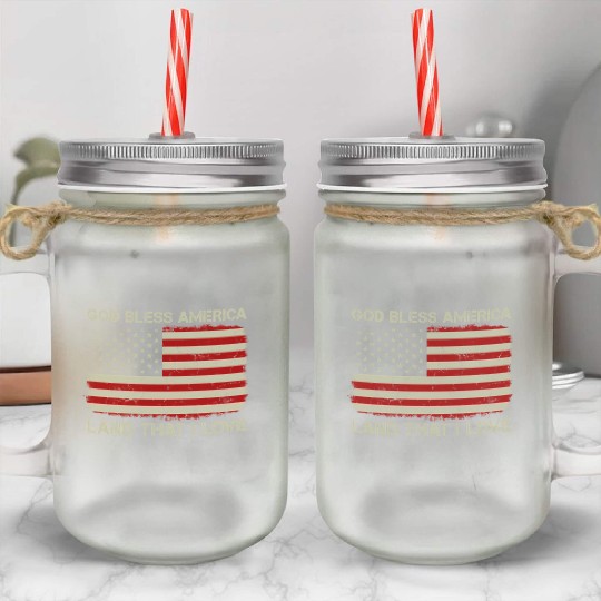 Old American Flag God Bless America Land That I Lo Mason Jar Cups