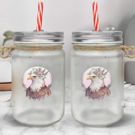 Birds Of Prey Bald Eagle Flower Crown Floral Birdi Mason Jar Cups
