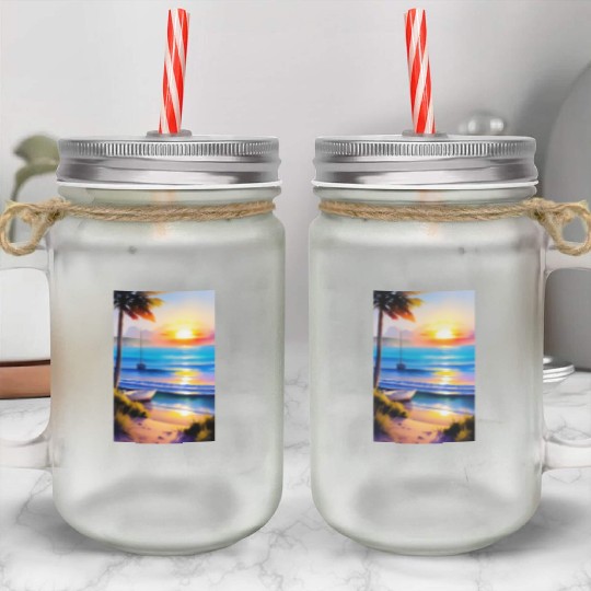A sunrise with a seaside view-2 Mason Jar Cups