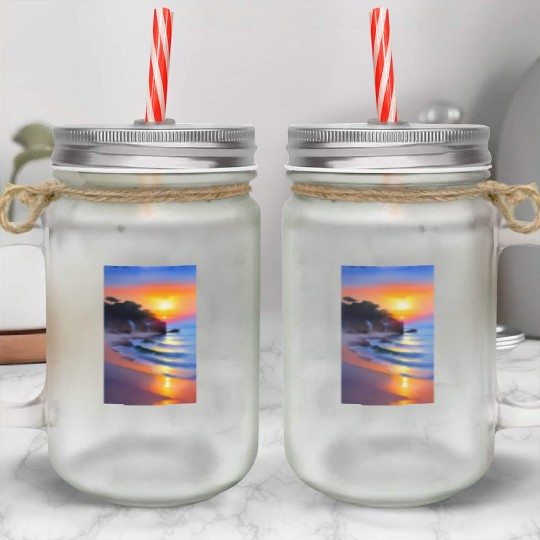 A sunrise with a seaside view Mason Jar Cups
