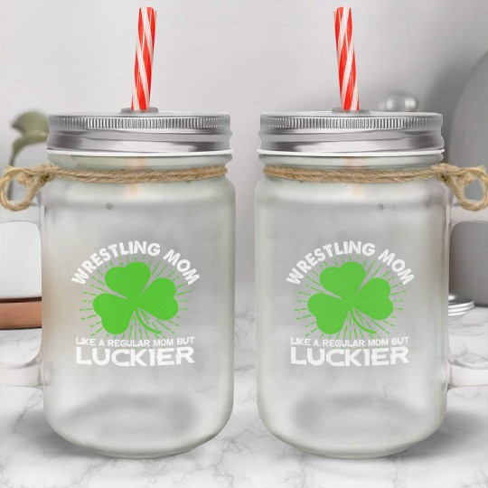 Wrestling Mom St Patrick'S Day Lucky Irish Mama Mason Jar Cups