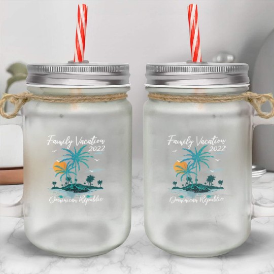 Sunset Family Vacation 2022 Dominican Republic Bea Mason Jar Cups