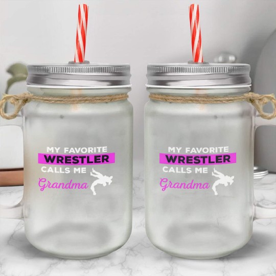 Wrestling Grandma Mason Jar Cups