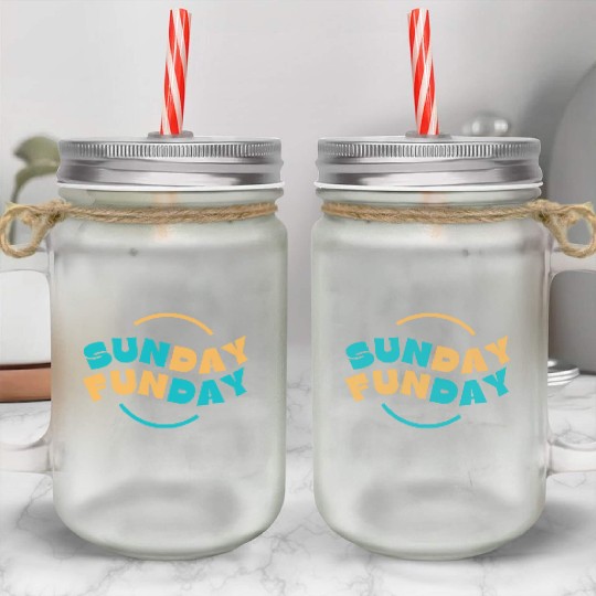 Blue Yellow Sunday Funday Typography 1 Mason Jar Cups