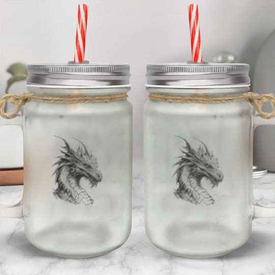 Mythical Dragon. An Epic Grayscale Legend. Mason Jar Cups