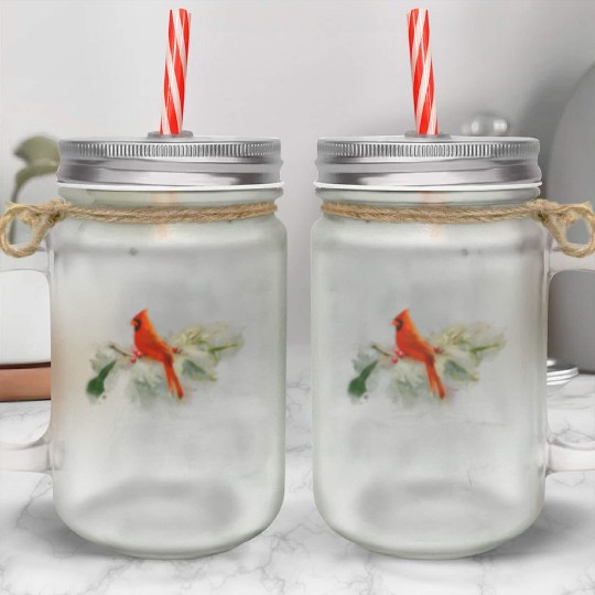 Wild Red Cardinal Bird Mason Jar Cups