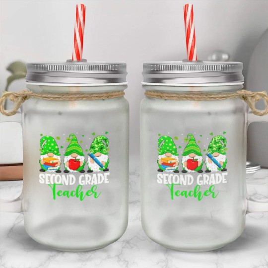 Gnomes 2Nd Grade Teacher Squad St Patric Day Mason Jar Cups