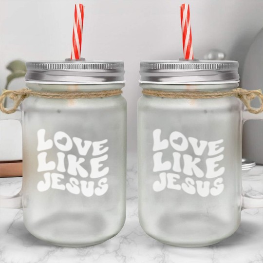 Catholic Christian Love Like Jesus Preppy Groovy Mason Jar Cups