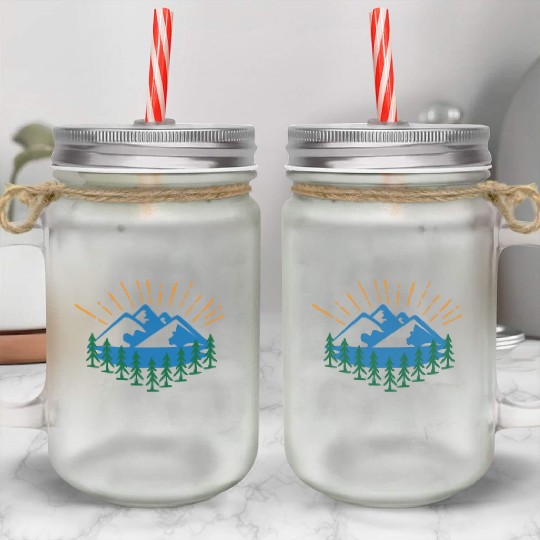 Blue Mountain And Forest Mason Jar Cups