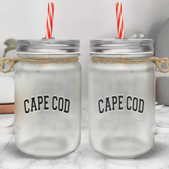 Cape Cod Massachusetts Varsity Style Black Text Mason Jar Cups