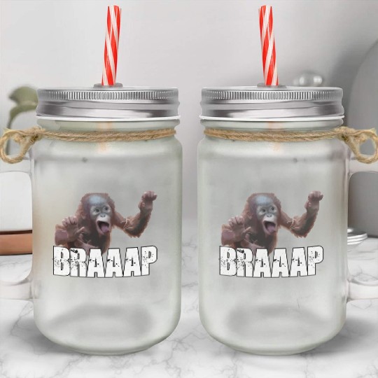 Braaap Monkey Face Riding A Motocross Mason Jar Cups